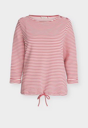 Rot-weiß gestreiftes Langarmshirt mit Rundhalsausschnitt und einem Kordelzug am Saum. Glattes Material, lockere Passform.