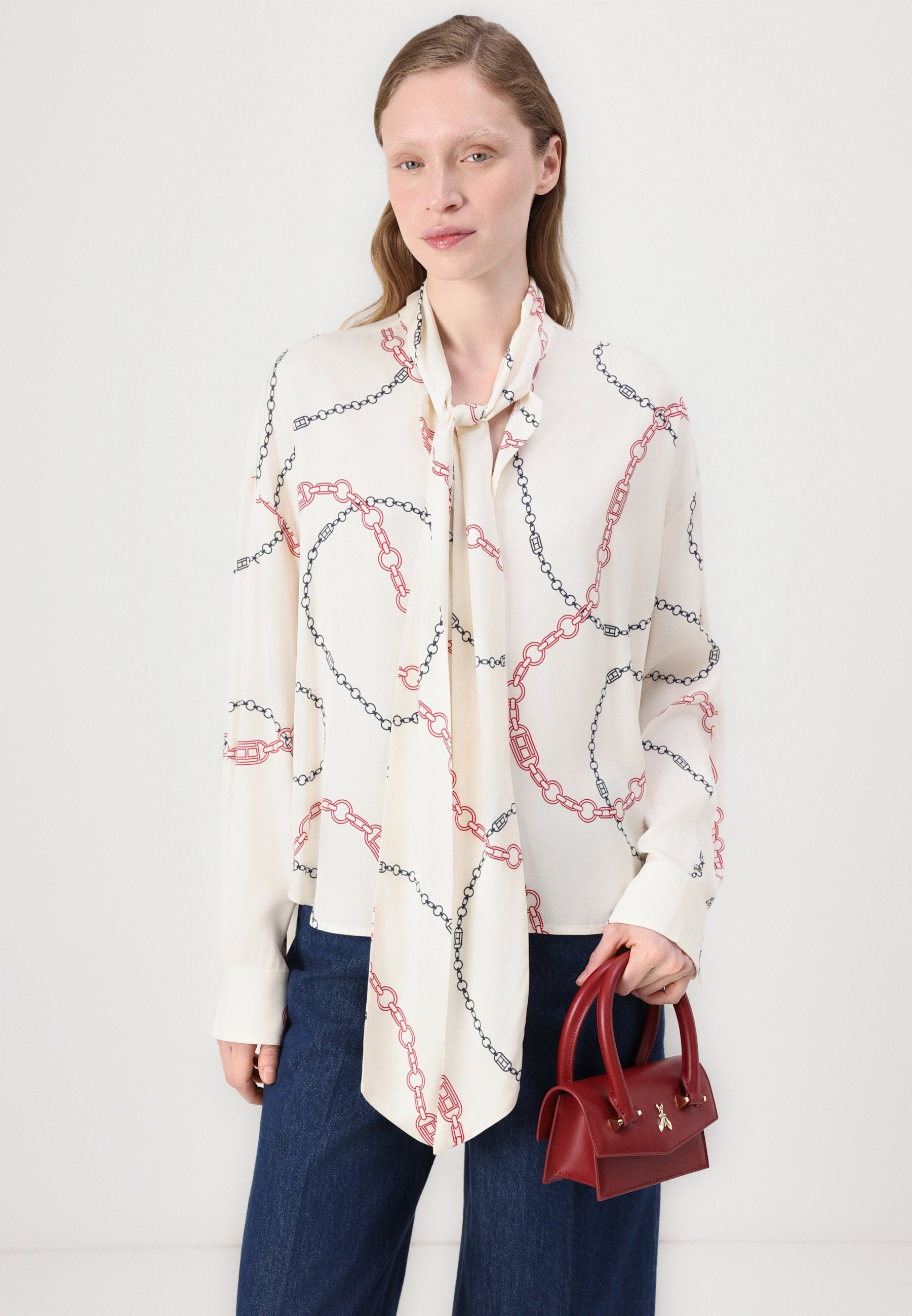 売れ筋商品|||トミー ヒルフィガー シャツ レディース トップス FLUID BOW BLOUSE - Button-down blouse - calico Tommy Hilfiger FLUID BOW BLOUSE - Hemdbluse - calico/weiß