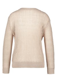 Strickpullover in hellem Beige mit geripptem Textur, langen Ärmeln und lockerer Passform. Verfügt über einen weiten Ausschnitt und gerippten Saum.