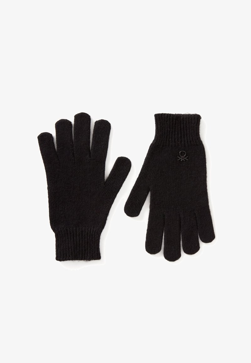 Guanti in maglia nera con polsini a coste e un accento di logo minimalista. Texture morbida con design a cinque dita per una maggiore destrezza.