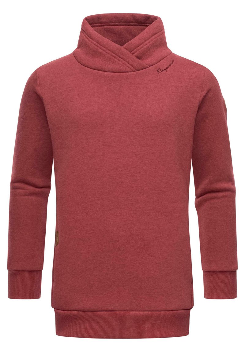 Punane sweater, mis on valmistatud pehmest puuvillasegusest materjalist. Omab ülekäe kaeluse disaini, pikki käiseid ja soonikuid varrukate otsas. Esiküljel on väike logo detail.