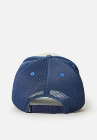 Blå mesh kasket med justerbar snap-lukning, med en marineblå skygge og lysfarvet frontpanel. Mærket "Rip Curl" på stroppen.
