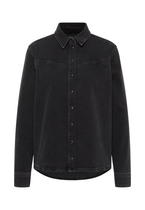 Mustast denimist särk, millel on nööbiga esituli, teravad kraed ja kaks rinna taskut, millel on naelutatud detailid. Pikad varrukad nööpidega mansettidega.