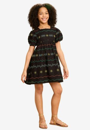 CONTRAST EMBROIDERY SMOCK  REGULAR FIT - Vestito casual - black