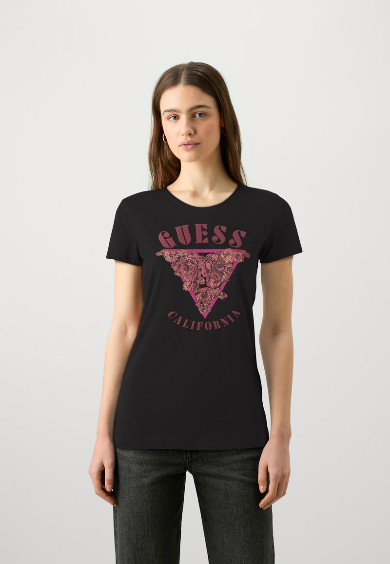 Guess SS CN TRIANGLE - Marškinėliai su spaudiniu - schwarz