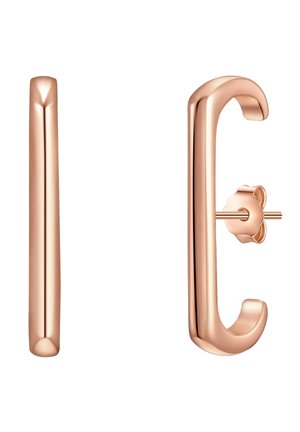 Ohrringe aus Roségold mit glatten, abgerundeten Formen. Jeder Ohrring hat ein konisches Design und wird von einem floralen Posten akzentuiert.