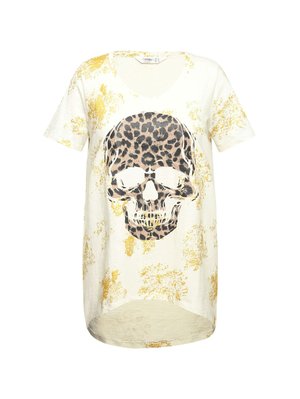 Angel of Style LEO TOTENKOPF V AUSSCHNITT HALBARM - Print T-shirt - creme white