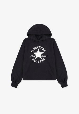 Fekete pamut kapucnis felső, elöl grafikával, amely egy fehér csillagot és a "Converse Chuck Taylor All Star" feliratot ábrázol. Hosszú ujjú, laza szabású.