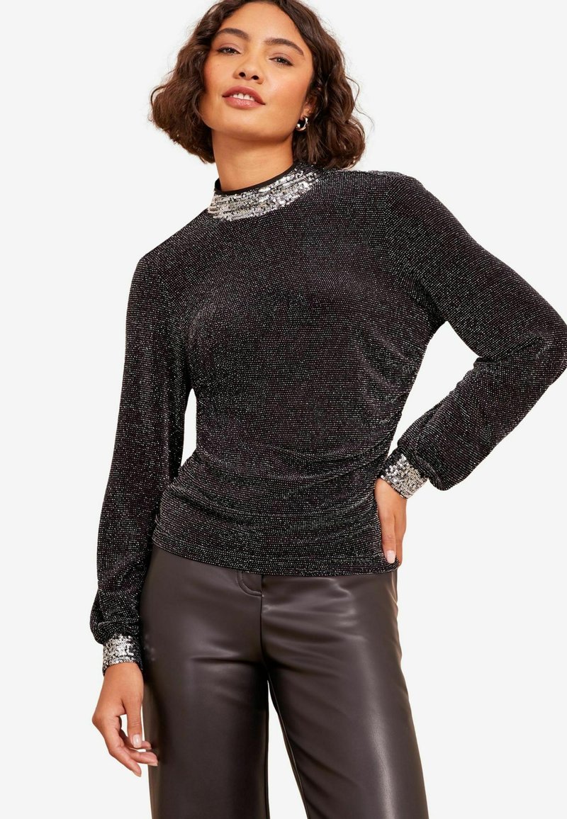 Friends Like These HIGH NECK WITH SEQUIN DETAIL - Bluză - black