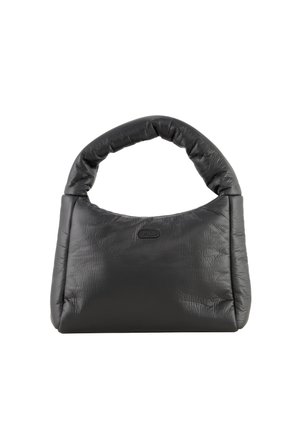 Sac à main matelassé noir avec une anse épaisse et rembourrée, et un logo FILA discret à l'avant, sur fond blanc.