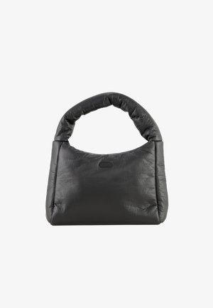 Zwart gewatteerde handtas met een dikke, gevoerde handgreep en een subtiel FILA-logo aan de voorkant tegen een witte achtergrond.