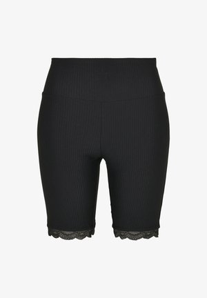 Urban Classics, LADIES HIGH WAIST RIB LACE HEM CYCLE SHORTS - Leggings - Trousers - schwarz