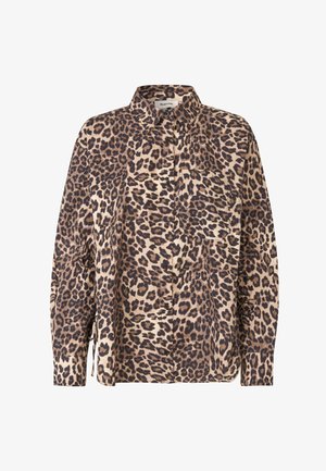 Paita button-up kuosisus leopardia beige- ja ruskeassa kankaassa. Sisältää pitkät hihat, kaulus ja rintataskun.
