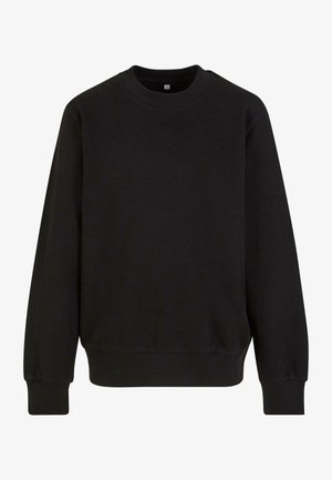 Sweatshirt noir en mélange de coton, avec un col rond côtelé, des manches longues et des poignets et un ourlet côtelés pour un look ajusté.