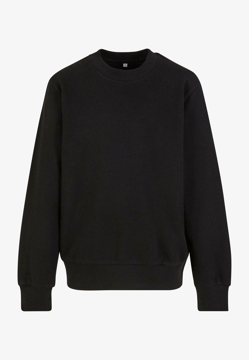 Felpa nera in misto cotone, con collo a girocollo a costine, maniche lunghe e polsini e orlo a costine per un look aderente.