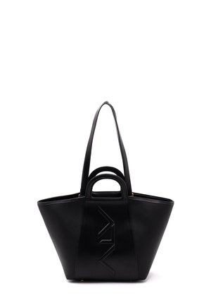 Sac fourre-tout noir au design structuré, en cuir texturé. Dispose de deux poignées, d'un logo embossé et d'une large ouverture.