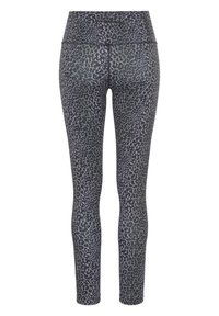 Leggings met luipaardprint in donkergrijs en zwart, met een hoge taille en een soepele, rekbare stof voor comfort en bewegingsgemak.