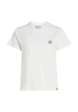 Valge lühikeste varrukatega puuvillane t-särk. Omab ümarat kaelust ja väikest logomärki vasakul rinnatasku piirkonnas.