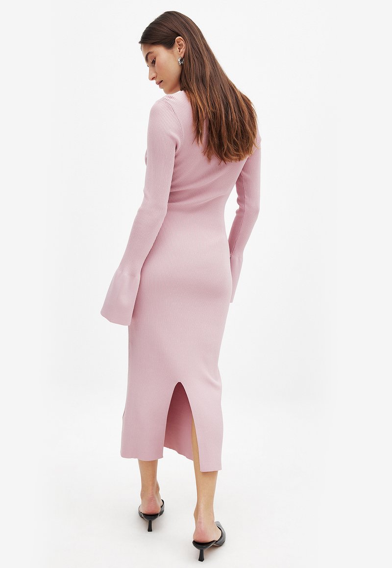 red long sleeve knit dress Burgundy Floral Embroidered Knitted Long Sleeve Midi Dress main image 1