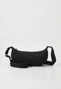 Black nylon crossbody bag with a rounded shape, adjustable strap, and embossed "H2O" logo on the front. Features a zippered closure.