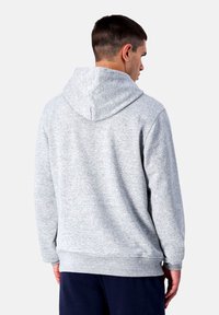 Grijze hoodie van textiel met een gestructureerde stof, voorzien van een capuchon, lange mouwen en een relaxte pasvorm. Geen zichtbare logo's of accenten op de achterkant.