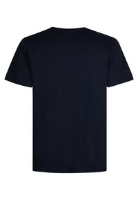 Námořnické modré bavlněné tričko s kulatým výstřihem, krátkým rukávem a jednoduchým zadním designem. Žádné vzory ani ozdoby nejsou přítomny.