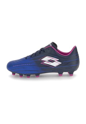 Dark blue soccer cleat with pink studs, inner lining, and accents, featuring a white logo and "Superleggera" text on the side.