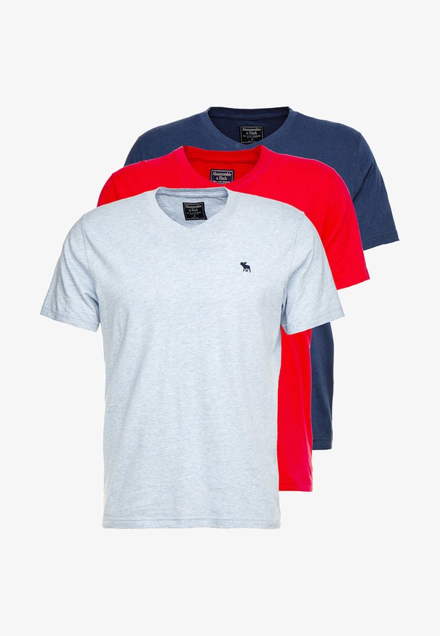 NEW FRINGE V NECK 3 PACK - T-shirt imprimé - red/light blue/navy blue