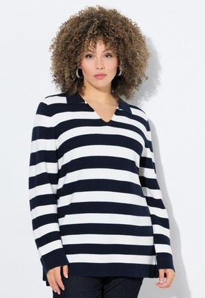 STRIPED COLLAR LONG SLEEVE - Poloshirt - marine
