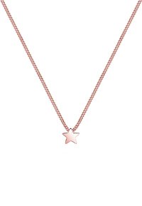 Collier chaîne en or rose avec un petit pendentif étoile lisse à cinq branches, centré sur un fond blanc.