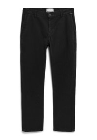 Zwarte katoenen chino's met een rechte pasvorm, voorzien van een knoopsluiting, zijzakken en een zachte, gladde textuur. Label zichtbaar op de tailleband.