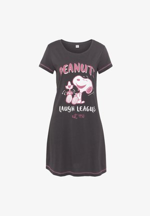 Graidene Baumwollnachtwäsche mit rundem Halsausschnitt, kurzen Ärmeln und einem Cartoon-Print von Snoopy und einem Stern, mit pinkem Text und Akzenten.