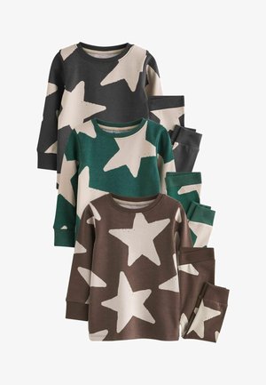 SNUGGLE 3 PACK SET - Komplet pidžame - green ecru brown stars