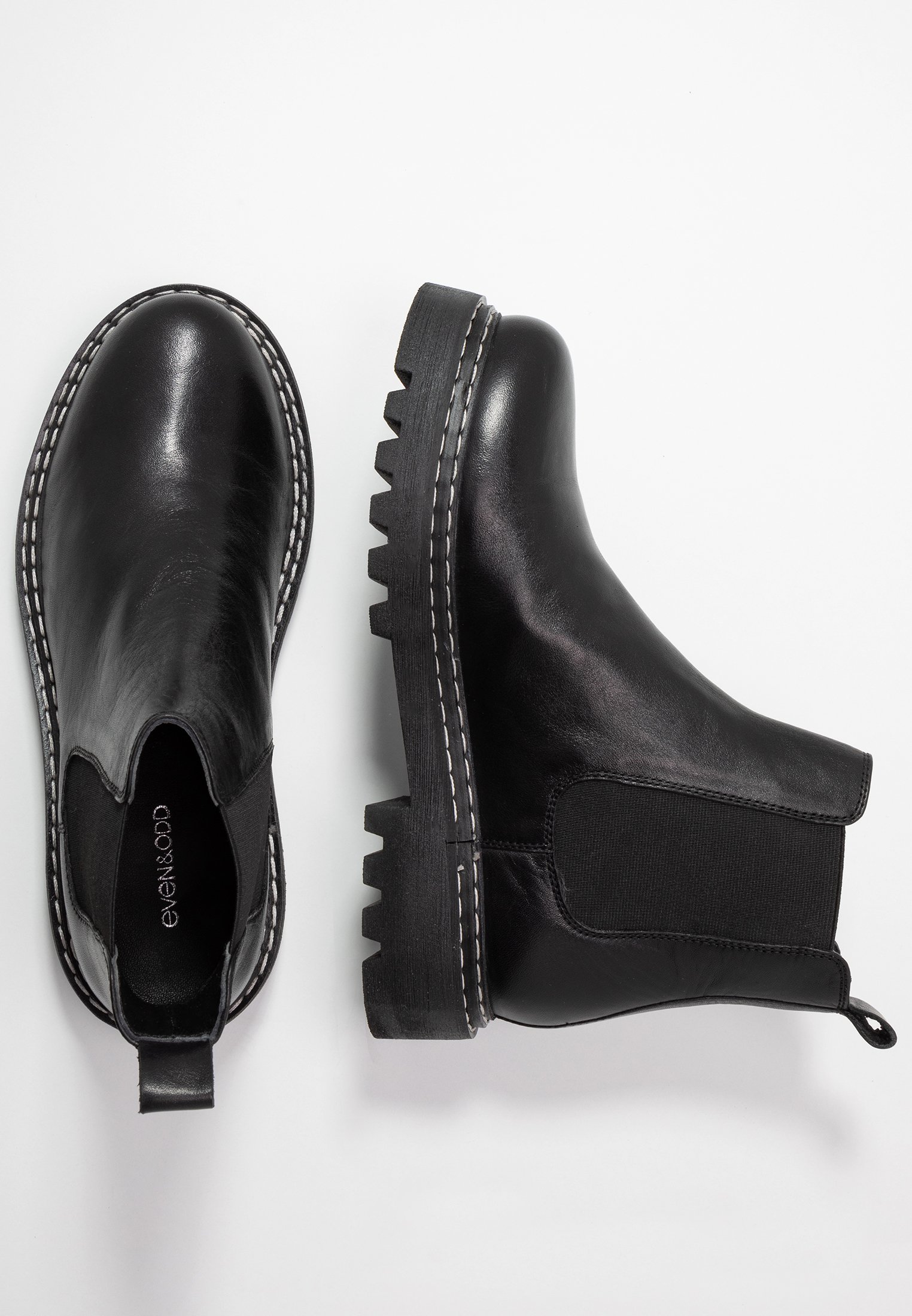 Even&Odd LEATHER CHELSEA BOOTIE Enkellaarsjes met LEATHER BOOTIE Enkellaarsjes met plateauzool black