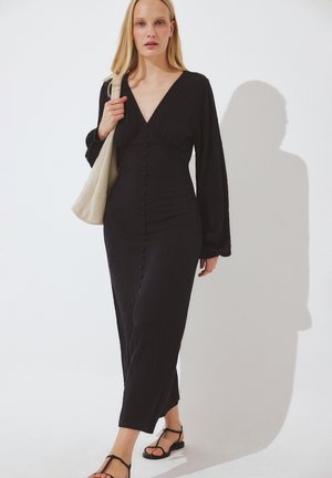 BALLOON SLEEVE BUTTON - Maxi-jurk - black