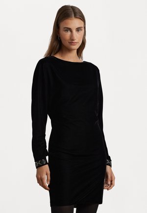 BEADED-TRIM VELVET COCKTAIL DRESS - Cocktailklänning - black