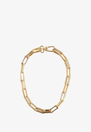 Goldkettchenarmband mit verlängerten Gliedern und einer polierten Oberfläche sowie einem sicheren Verschluss, das ein strukturiertes Aussehen und ein einheitliches Design präsentiert.