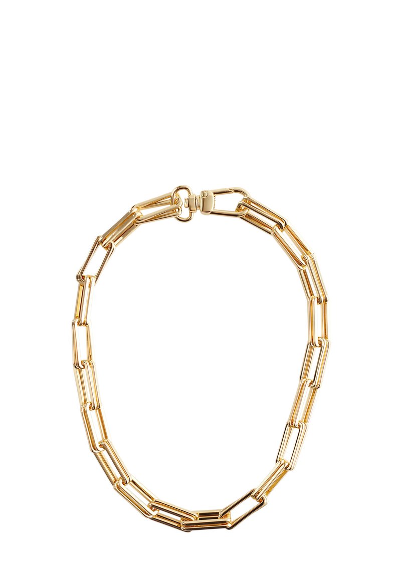 Goldkettchenarmband mit verlängerten Gliedern und einer polierten Oberfläche sowie einem sicheren Verschluss, das ein strukturiertes Aussehen und ein einheitliches Design präsentiert.