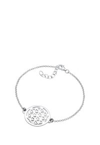 Silberarmband mit einer feinen Kette und einem ovalen Anhänger, der ein geometrisches Muster aus kleinen Dreiecken zeigt. Verstellbarer Verschluss für die perfekte Passform.