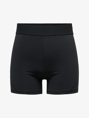 Fekete, magas derekú sportnadrág, lapos varrással és rugalmas anyagból, szoros illeszkedésre és aktív használatra tervezve.