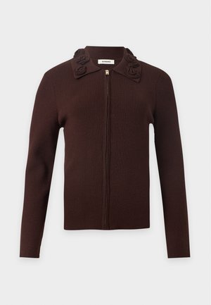 sandro, CARDI ZIPPE RIB FLEURS - Gilet - marron