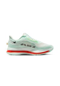 Light mint green athletic shoe with a breathable mesh upper, black "AIR" logo, and a red cushioning midsole. Features flat laces and rubber sole.