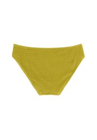 Virkat bikini-underdel i en livlig olivgrön färg. Har en triangulär form med ett strukturerat tyg och en sömlös midja.