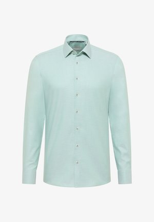 Herren-Langarm-Hemd in Hellgrün mit Knopfleiste und klassischem Kragen vor weißem Hintergrund.