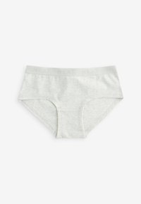 Mutande da donna grigio chiaro con una texture liscia, cintura elastica con il nome del brand "NEXT" e design classico tipo slip.