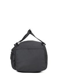 Borsa da palestra nera, imbottita, realizzata in materiale resistente, con tasche con zip e tracolla regolabile. Forma rettangolare con cuciture rinforzate.