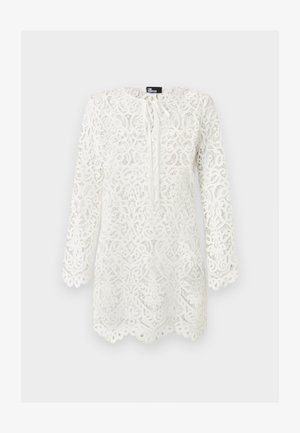 Bluză albă din dantelă cu mâneci lungi, modele florale, margini ondulate și decolteu cu legături în față de la The Kooples.