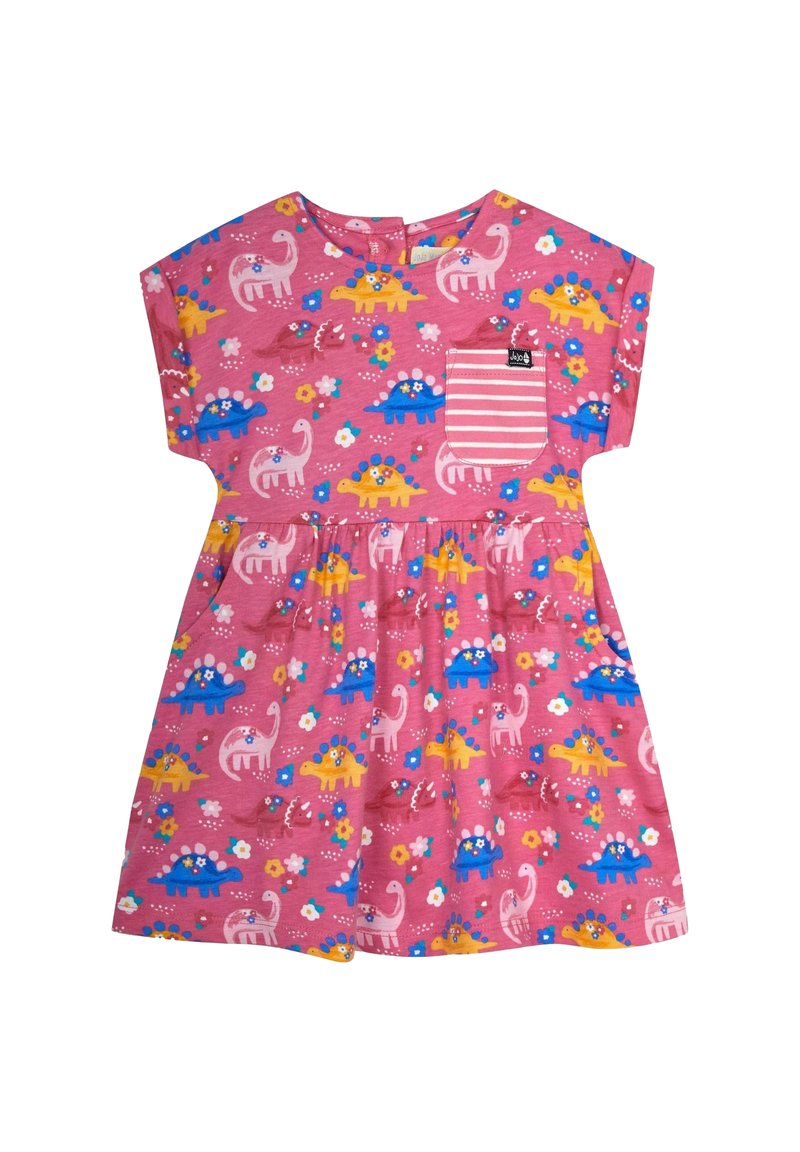 JoJo Maman Bébé DROP SHOULDER REGULAR FIT - Džersio suknelė - pink floral dinosaur