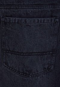 Dark denim fabric featuring a back pocket with a subtle seam design. Structured shape, smooth texture, and no visible patterns.
