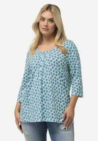 Ulla Popken FLOWER PRINT 3/4 SLEEVE A LINE  - Maglietta a manica lunga - snow white